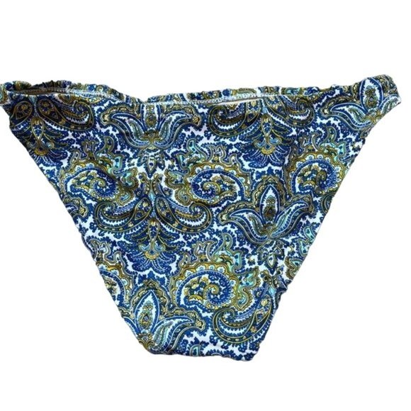 J Crew Bikini Bottom Swim Paisley Blue Patterned Flor de Lis Size XS - Picture 2 of 6